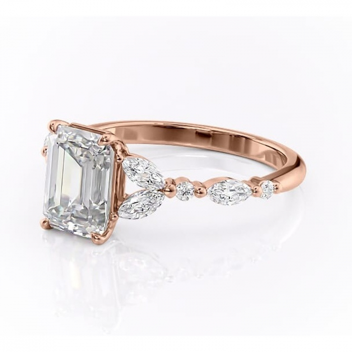 Inel de logodnă Bloom din aur Rose 14kt cu moissanite tăietură smarald – Montură cu trei pietre rafinată pentru profil mediu | Personalizează și configurează gratuit online [7]