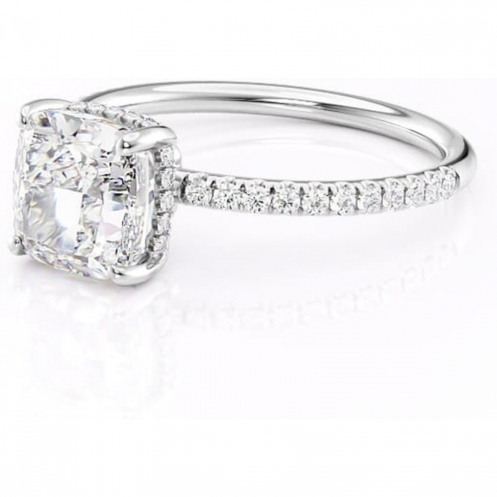 Inel de logodnă Brielle din aur Alb 14kt cu moissanite tăietură pernă – Montură Kamellie joasă rafinată pentru profil jos | Personalizează și configurează gratuit online [7]