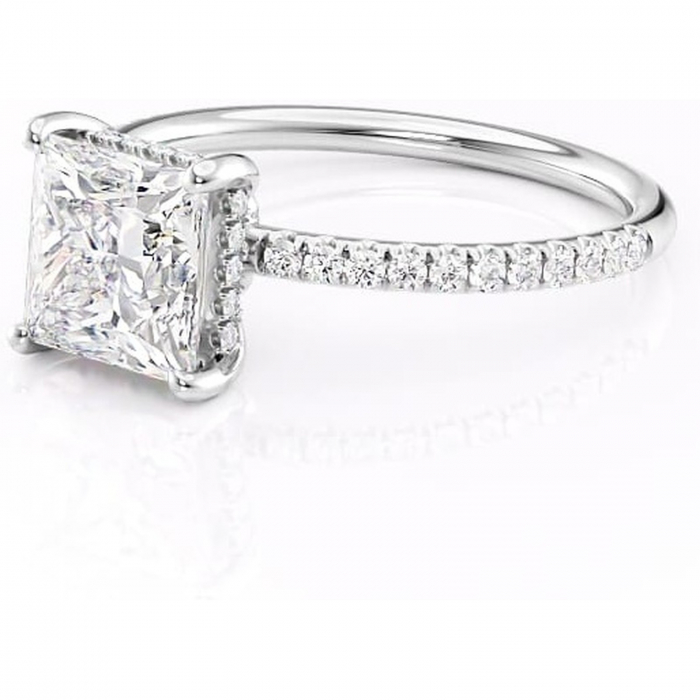 Inel de logodnă Brielle din aur Alb 14kt cu moissanite tăietură princess – Montură Kamellie joasă rafinată pentru profil jos | Personalizează și configurează gratuit online [7]