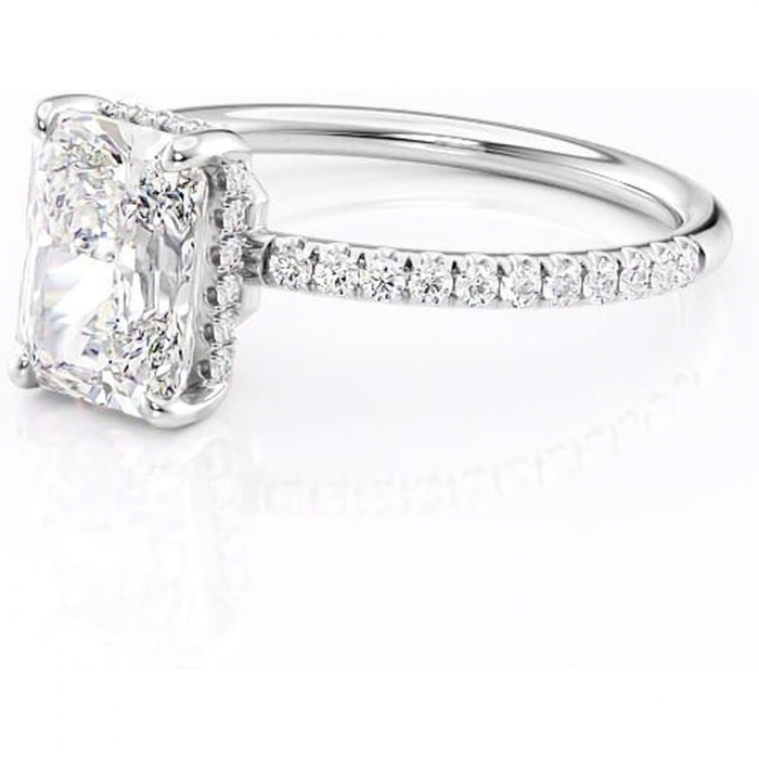 Inel de logodnă Brielle din aur Alb 14kt cu moissanite tăietură radiantă – Montură Kamellie joasă rafinată pentru profil jos | Personalizează și configurează gratuit online [7]