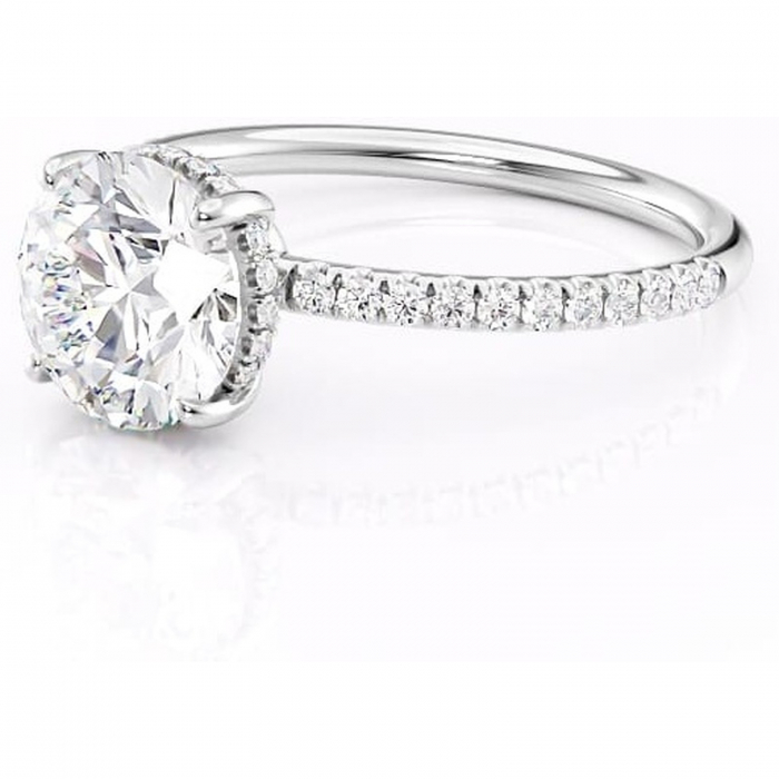 Inel de logodnă Brielle din aur Alb 14kt cu moissanite tăietură rotundă – Montură Kamellie joasă rafinată pentru profil jos | Personalizează și configurează gratuit online [7]