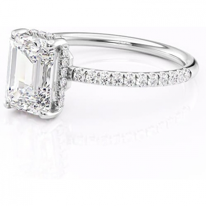 Inel de logodnă Brielle din aur Alb 14kt cu moissanite tăietură smarald – Montură Kamellie joasă rafinată pentru profil jos | Personalizează și configurează gratuit online [7]