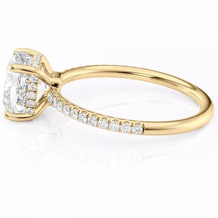 Inel de logodnă Brielle din aur Galben 14kt cu moissanite tăietură pernă – Montură Kamellie joasă rafinată pentru profil jos | Personalizează și configurează gratuit online [6]
