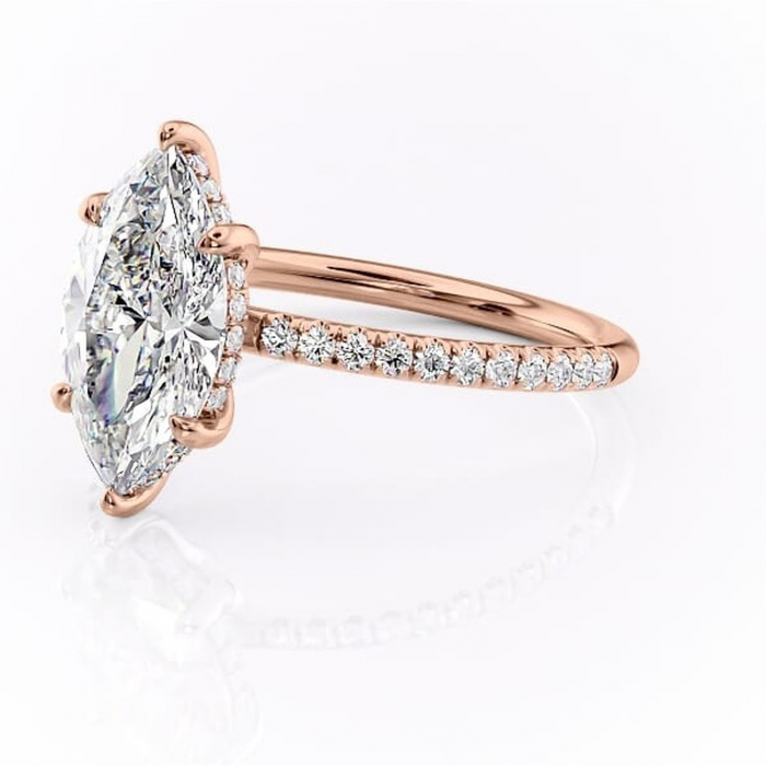 Inel de logodnă Brielle din aur Rose 14kt cu moissanite tăietură marquise – Montură Kamellie joasă rafinată pentru profil jos | Personalizează și configurează gratuit online [7]