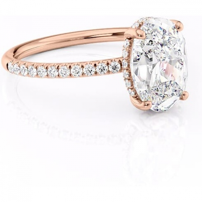 Inel de logodnă Brielle din aur Rose 14kt cu moissanite tăietură ovală – Montură Kamellie joasă rafinată pentru profil jos | Personalizează și configurează gratuit online [1]