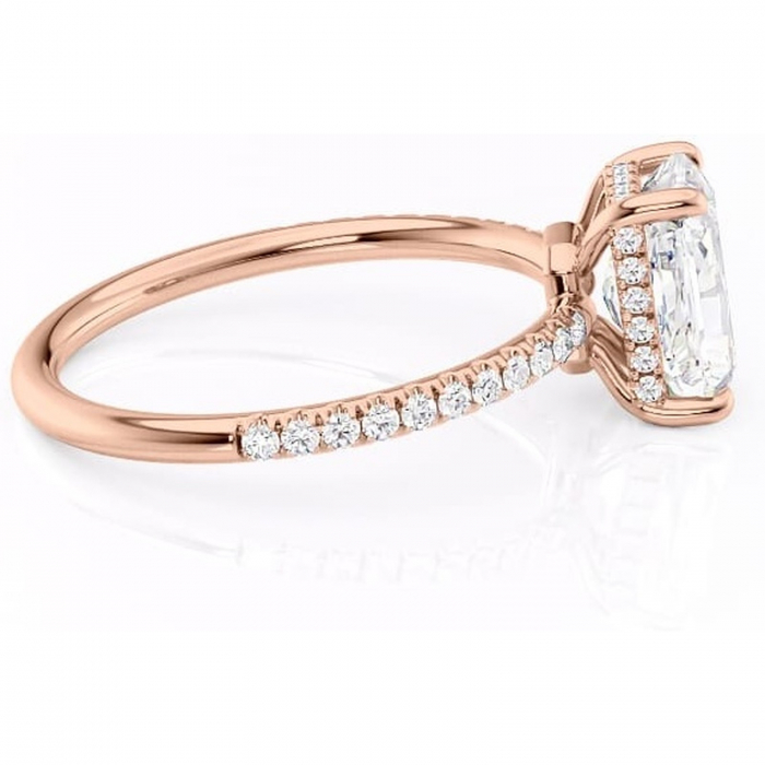 Inel de logodnă Brielle din aur Rose 14kt cu moissanite tăietură radiantă – Montură Kamellie joasă rafinată pentru profil jos | Personalizează și configurează gratuit online [2]
