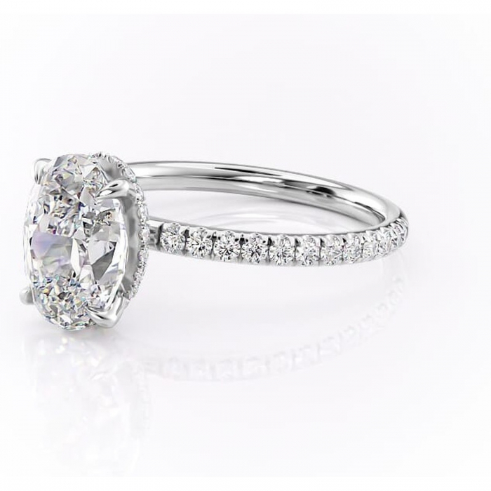 Inel de logodnă Briony din aur Alb 14kt cu moissanite tăietură ovală – Montură pavé rafinată pentru profil înalt | Personalizează și configurează gratuit online [7]