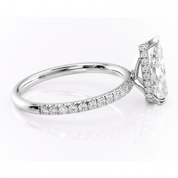 Inel de logodnă Briony din aur Alb 14kt cu moissanite tăietură pară – Montură pavé rafinată pentru profil înalt | Personalizează și configurează gratuit online [2]