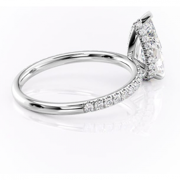 Inel de logodnă Briony din aur Alb 14kt cu moissanite tăietură pară – Montură pavé rafinată pentru profil înalt | Personalizează și configurează gratuit online [3]