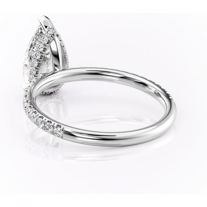 Inel de logodnă Briony din aur Alb 14kt cu moissanite tăietură pară – Montură pavé rafinată pentru profil înalt | Personalizează și configurează gratuit online [4]