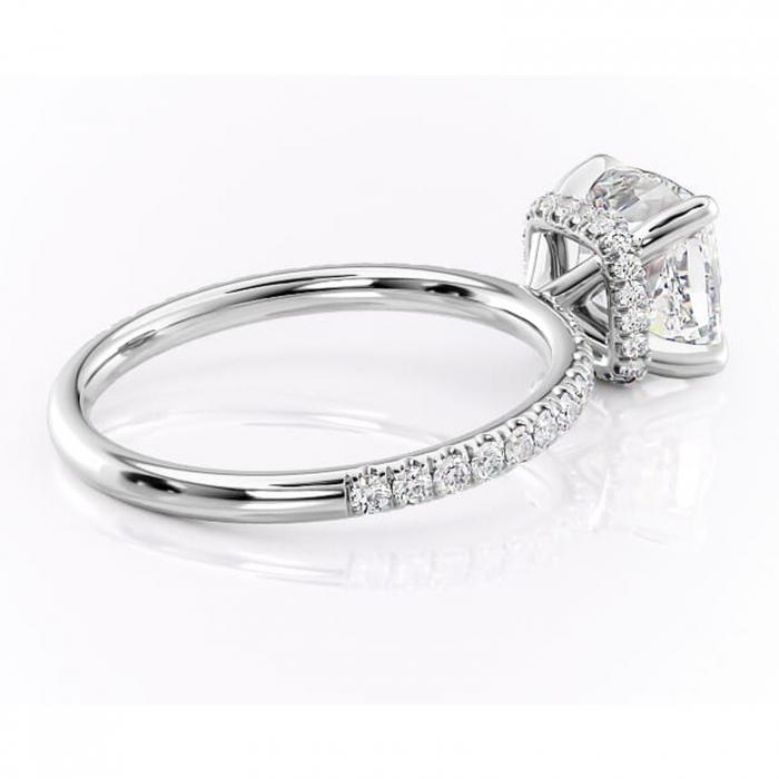 Inel de logodnă Briony din aur Alb 14kt cu moissanite tăietură pernă – Montură pavé rafinată pentru profil înalt | Personalizează și configurează gratuit online [3]