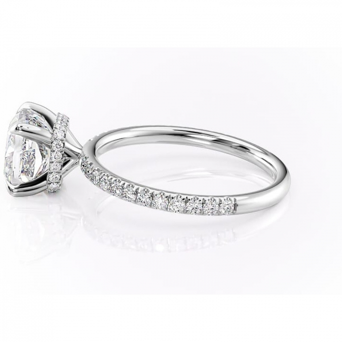 Inel de logodnă Briony din aur Alb 14kt cu moissanite tăietură pernă – Montură pavé rafinată pentru profil înalt | Personalizează și configurează gratuit online [6]