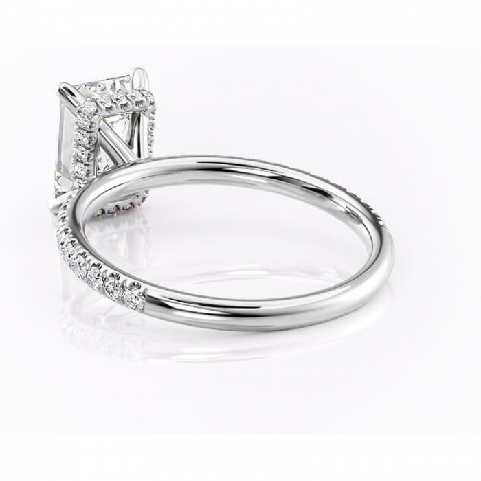 Inel de logodnă Briony din aur Alb 14kt cu moissanite tăietură smarald – Montură pavé rafinată pentru profil înalt | Personalizează și configurează gratuit online [4]