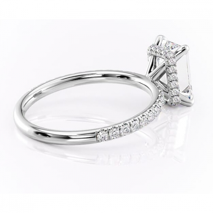 Inel de logodnă Briony din aur Alb 14kt cu moissanite tăietură smarald – Montură pavé rafinată pentru profil înalt | Personalizează și configurează gratuit online [3]