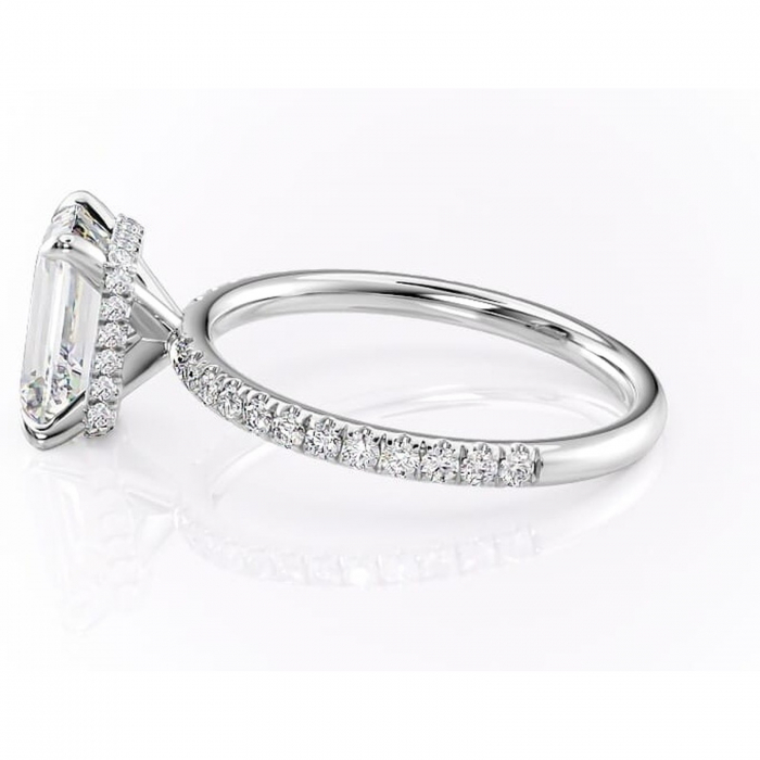 Inel de logodnă Briony din aur Alb 14kt cu moissanite tăietură smarald – Montură pavé rafinată pentru profil înalt | Personalizează și configurează gratuit online [6]