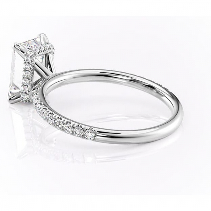 Inel de logodnă Briony din aur Alb 14kt cu moissanite tăietură smarald – Montură pavé rafinată pentru profil înalt | Personalizează și configurează gratuit online [5]