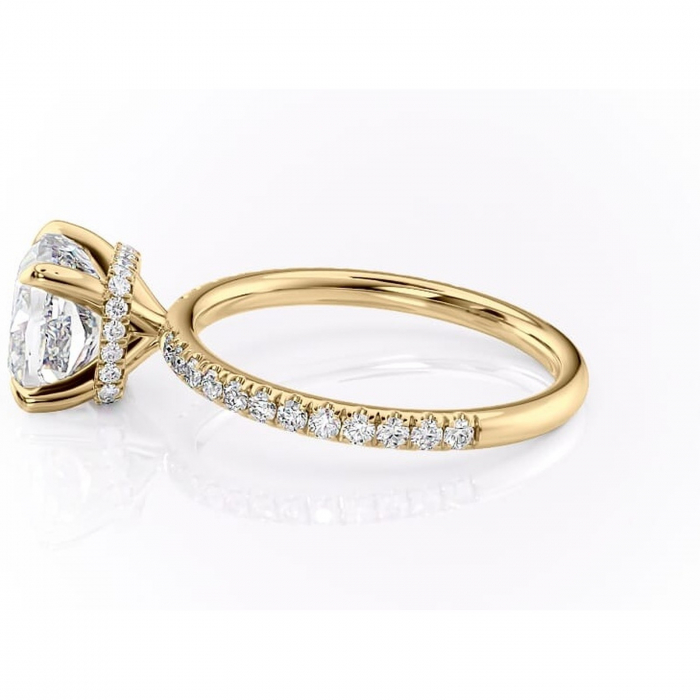 Inel de logodnă Briony din aur Galben 14kt cu moissanite tăietură pernă – Montură pavé rafinată pentru profil înalt | Personalizează și configurează gratuit online [6]