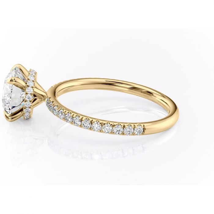 Inel de logodnă Briony din aur Galben 14kt cu moissanite tăietură rotundă – Montură pavé rafinată pentru profil înalt | Personalizează și configurează gratuit online [6]