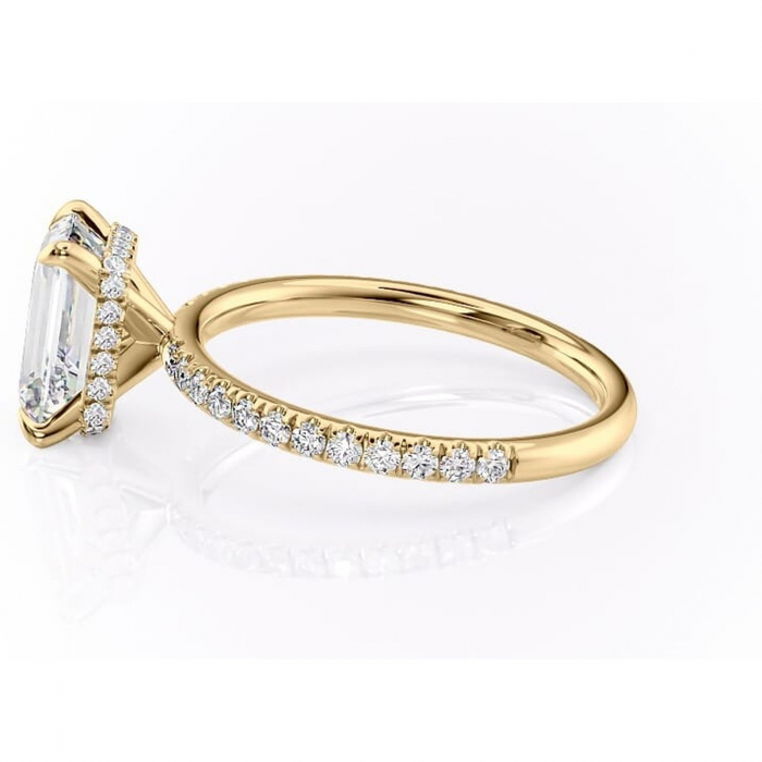 Inel de logodnă Briony din aur Galben 18kt cu moissanite tăietură smarald – Montură pavé rafinată pentru profil înalt | Personalizează și configurează gratuit online [6]