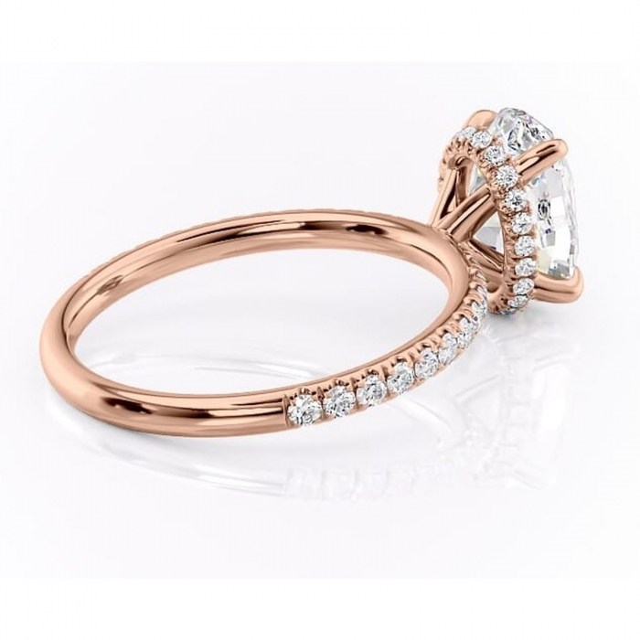 Inel de logodnă Briony din aur Rose 18kt cu moissanite tăietură ovală – Montură pavé rafinată pentru profil înalt | Personalizează și configurează gratuit online [3]