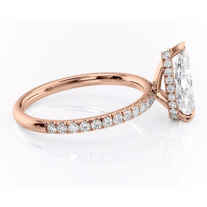 Inel de logodnă Briony din aur Rose 18kt cu moissanite tăietură pară – Montură pavé rafinată pentru profil înalt | Personalizează și configurează gratuit online [2]