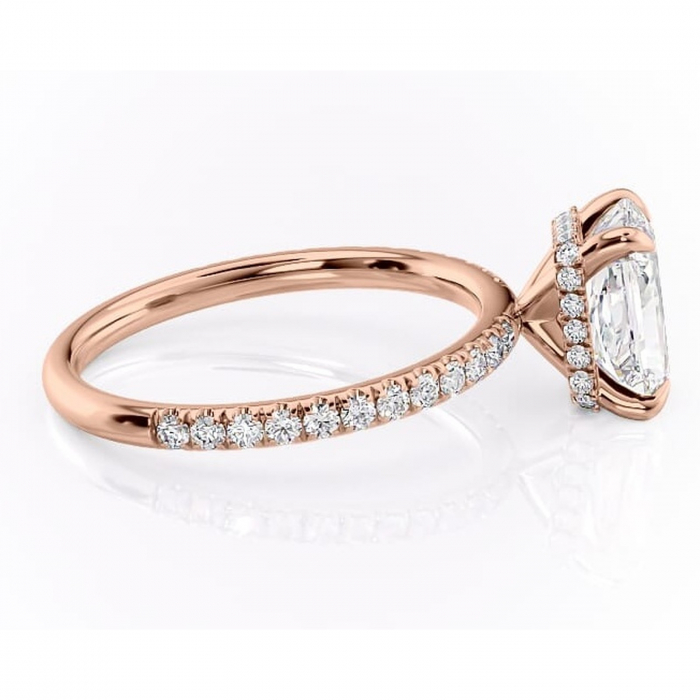 Inel de logodnă Briony din aur Rose 14kt cu moissanite tăietură radiantă – Montură pavé rafinată pentru profil înalt | Personalizează și configurează gratuit online [2]