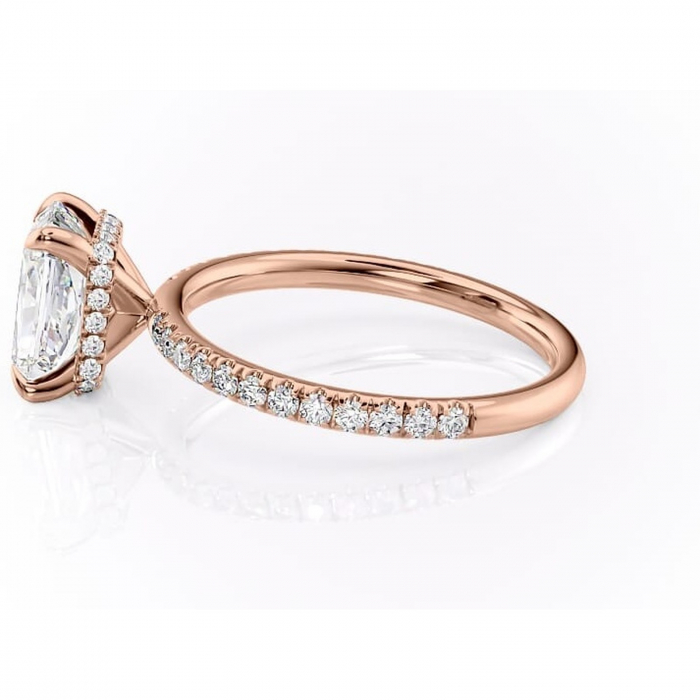 Inel de logodnă Briony din aur Rose 14kt cu moissanite tăietură radiantă – Montură pavé rafinată pentru profil înalt | Personalizează și configurează gratuit online [6]