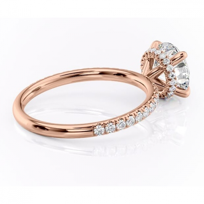 Inel de logodnă Briony din aur Rose 14kt cu moissanite tăietură rotundă – Montură pavé rafinată pentru profil înalt | Personalizează și configurează gratuit online [3]
