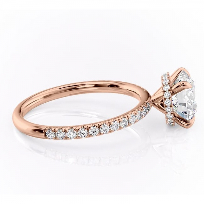 Inel de logodnă Briony din aur Rose 14kt cu moissanite tăietură rotundă – Montură pavé rafinată pentru profil înalt | Personalizează și configurează gratuit online [2]