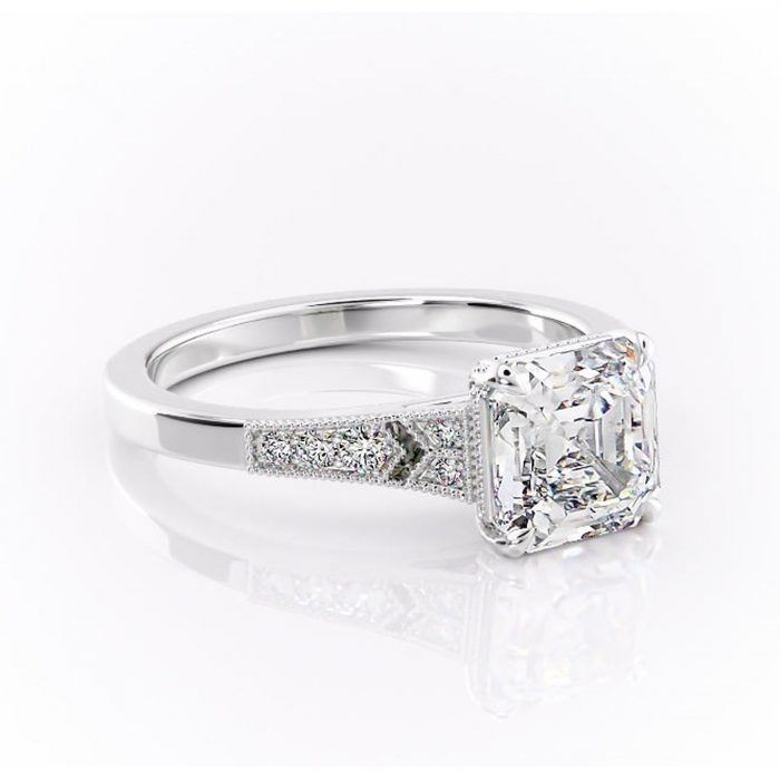Inel de logodnă Caelia din aur Alb 14kt cu moissanite tăietură asscher – Pietre laterale rafinată pentru profil înalt | Personalizează și configurează gratuit online [1]