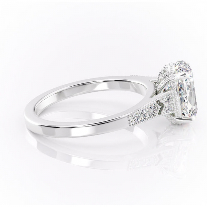 Inel de logodnă Caelia din aur Alb 14kt cu moissanite tăietură ovală – Pietre laterale rafinată pentru profil înalt | Personalizează și configurează gratuit online [2]