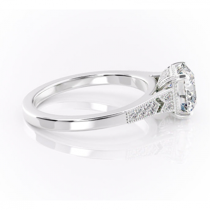 Inel de logodnă Caelia din aur Alb 14kt cu moissanite tăietură rotundă – Pietre laterale rafinată pentru profil înalt | Personalizează și configurează gratuit online [2]