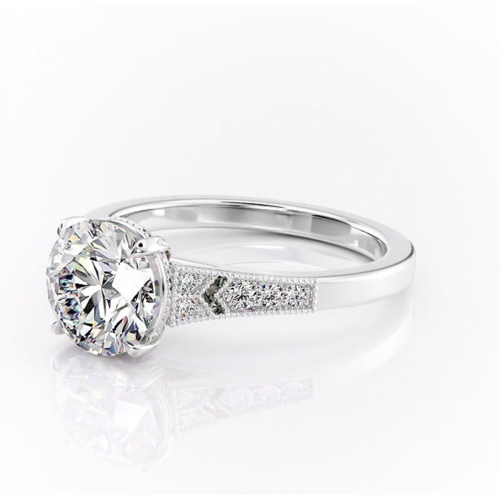 Inel de logodnă Caelia din aur Alb 14kt cu moissanite tăietură rotundă – Pietre laterale rafinată pentru profil înalt | Personalizează și configurează gratuit online [7]