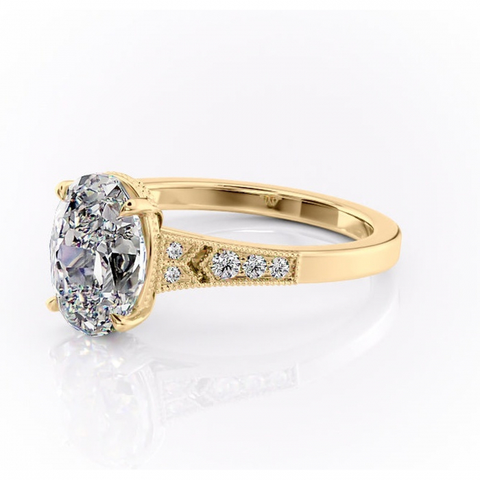 Inel de logodnă Caelia din aur Galben 18kt cu moissanite tăietură ovală – Pietre laterale rafinată pentru profil înalt | Personalizează și configurează gratuit online [7]