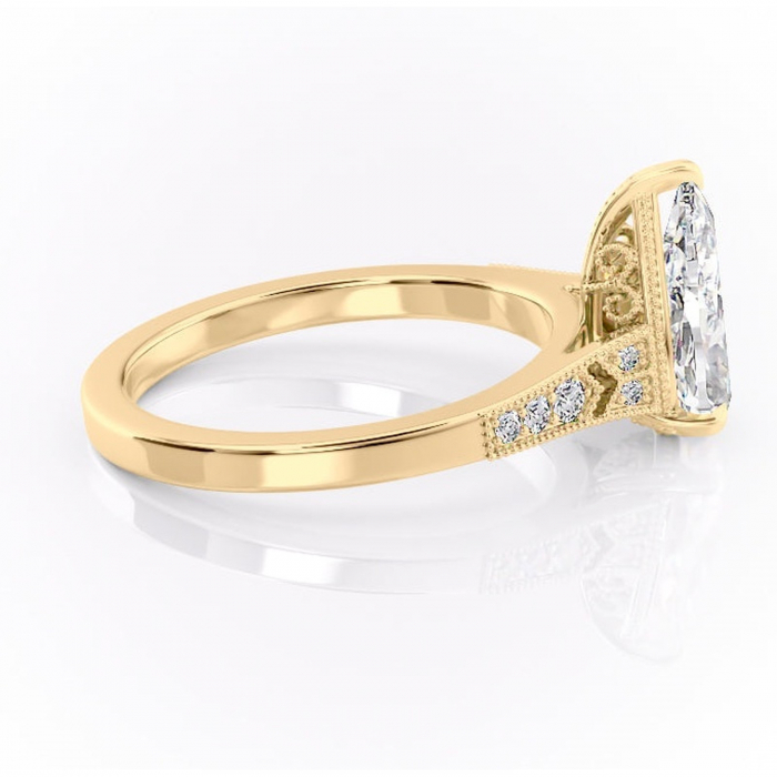 Inel de logodnă Caelia din aur Galben 14kt cu moissanite tăietură pară – Pietre laterale rafinată pentru profil înalt | Personalizează și configurează gratuit online [2]