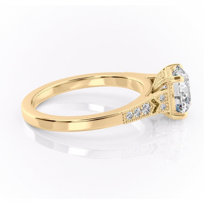 Inel de logodnă Caelia din aur Galben 14kt cu moissanite tăietură rotundă – Pietre laterale rafinată pentru profil înalt | Personalizează și configurează gratuit online [2]