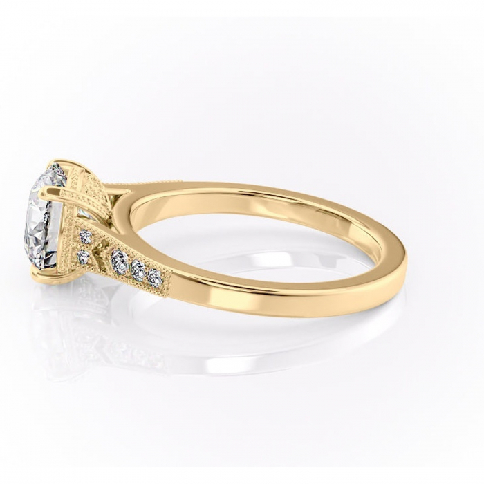 Inel de logodnă Caelia din aur Galben 14kt cu moissanite tăietură rotundă – Pietre laterale rafinată pentru profil înalt | Personalizează și configurează gratuit online [6]