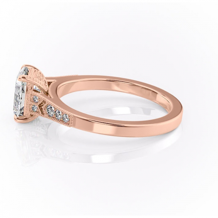 Inel de logodnă Caelia din aur Rose 14kt cu moissanite tăietură asscher – Pietre laterale rafinată pentru profil înalt | Personalizează și configurează gratuit online [6]