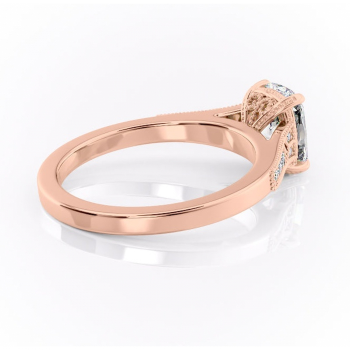 Inel de logodnă Caelia din aur Rose 14kt cu moissanite tăietură asscher – Pietre laterale rafinată pentru profil înalt | Personalizează și configurează gratuit online [3]