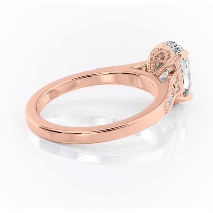 Inel de logodnă Caelia din aur Rose 14kt cu moissanite tăietură ovală – Pietre laterale rafinată pentru profil înalt | Personalizează și configurează gratuit online [3]