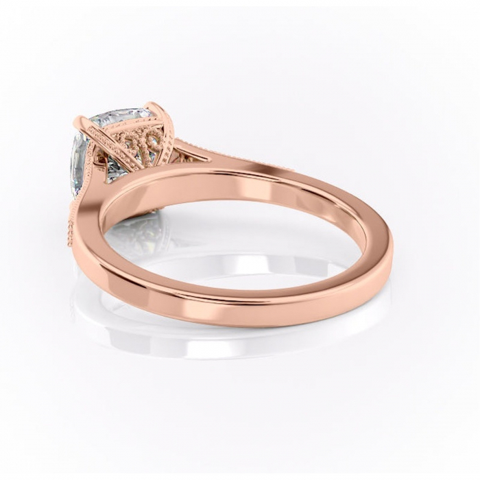 Inel de logodnă Caelia din aur Rose 14kt cu moissanite tăietură pernă – Pietre laterale rafinată pentru profil înalt | Personalizează și configurează gratuit online [4]