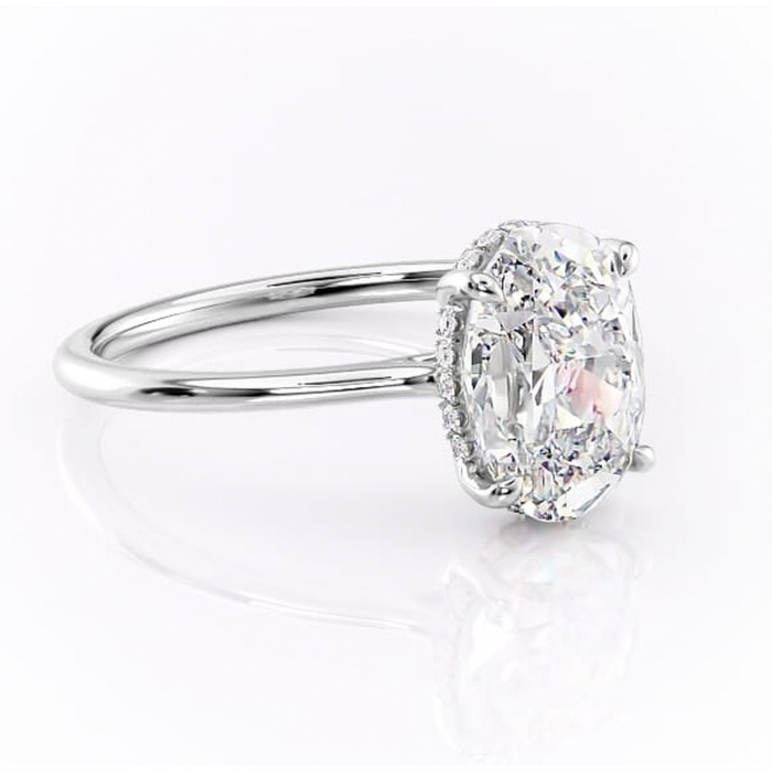 Inel de logodnă Camellia din aur Alb 14kt cu moissanite tăietură ovală – Solitar rafinată pentru profil jos | Personalizează și configurează gratuit online [1]