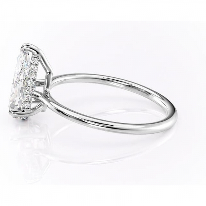 Inel de logodnă Camellia din aur Alb 14kt cu moissanite tăietură pară – Solitar rafinată pentru profil jos | Personalizează și configurează gratuit online [6]