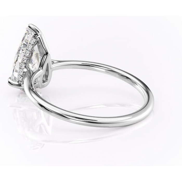 Inel de logodnă Camellia din aur Alb 14kt cu moissanite tăietură pară – Solitar rafinată pentru profil jos | Personalizează și configurează gratuit online [5]