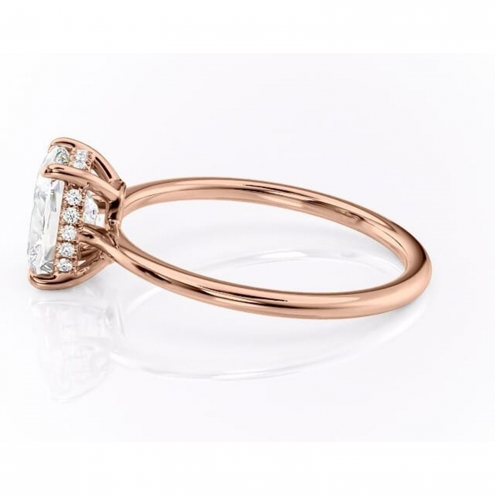 Inel de logodnă Camellia din aur Rose 14kt cu moissanite tăietură pernă – Solitar rafinată pentru profil jos | Personalizează și configurează gratuit online [6]