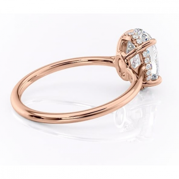Inel de logodnă Camellia din aur Rose 14kt cu moissanite tăietură ovală – Solitar rafinată pentru profil jos | Personalizează și configurează gratuit online [3]