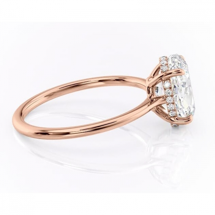 Inel de logodnă Camellia din aur Rose 14kt cu moissanite tăietură ovală – Solitar rafinată pentru profil jos | Personalizează și configurează gratuit online [2]