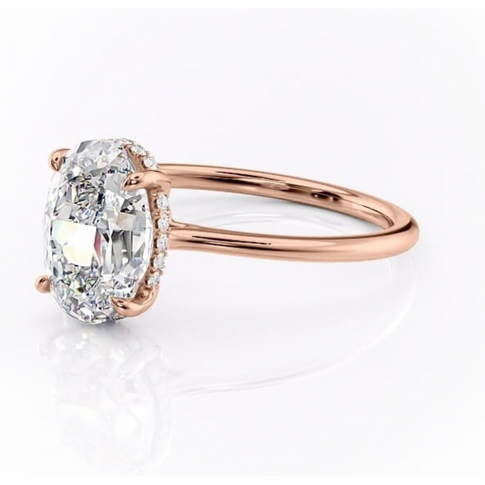 Inel de logodnă Camellia din aur Rose 14kt cu moissanite tăietură ovală – Solitar rafinată pentru profil jos | Personalizează și configurează gratuit online [7]
