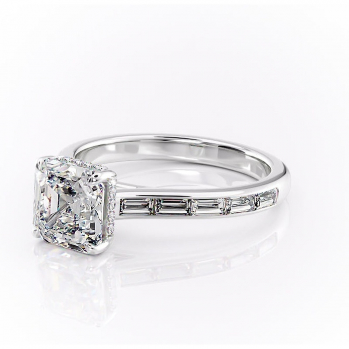 Inel de logodnă Catherine din aur Alb 14kt cu moissanite tăietură asscher – Montură cu canal rafinată pentru profil înalt | Personalizează și configurează gratuit online [7]