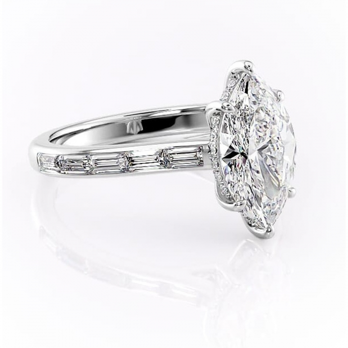 Inel de logodnă Catherine din aur Alb 14kt cu moissanite tăietură marquise – Montură cu canal rafinată pentru profil înalt | Personalizează și configurează gratuit online [1]